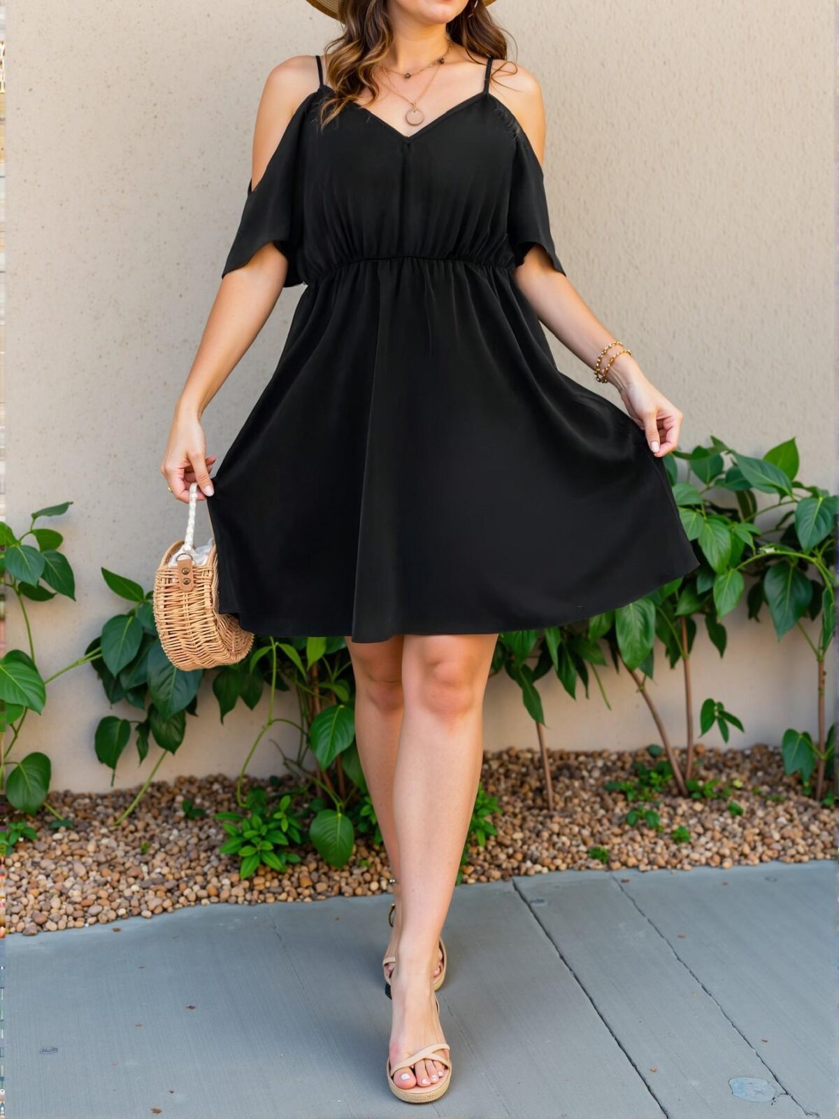 Elegant Black Cutout Shoulder Cami Dress for Spring and Summer - Chic, Classy and Trendy Fashion Style to Dress to Impress - Image 4