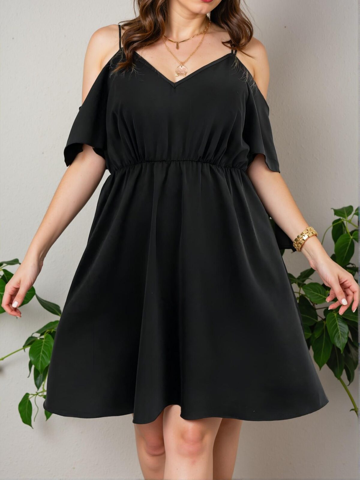 Elegant Black Cutout Shoulder Cami Dress for Spring and Summer - Chic, Classy and Trendy Fashion Style to Dress to Impress - Image 5