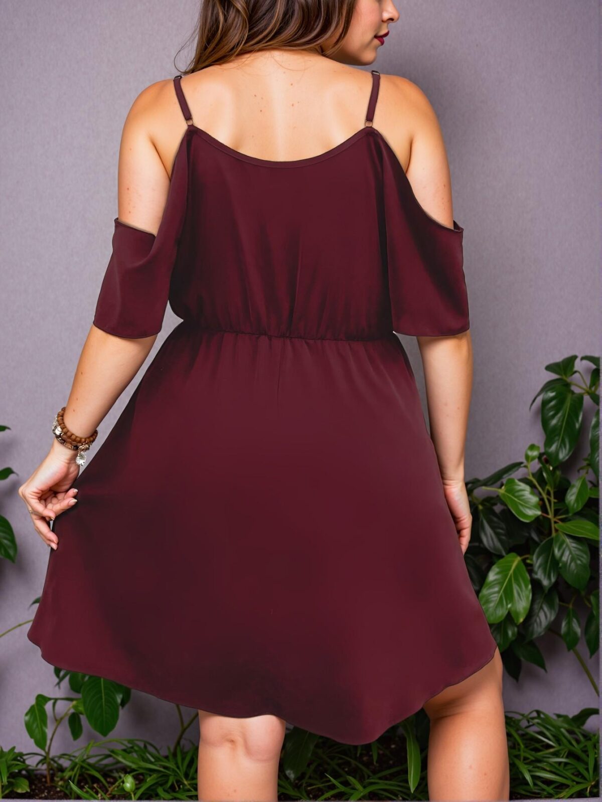Elegant Burgundy Cold Shoulder Cami Dress Perfect for Spring and Summer "Chic, Classy and Trendy Fashion Style to Dress to Impress" - Image 2