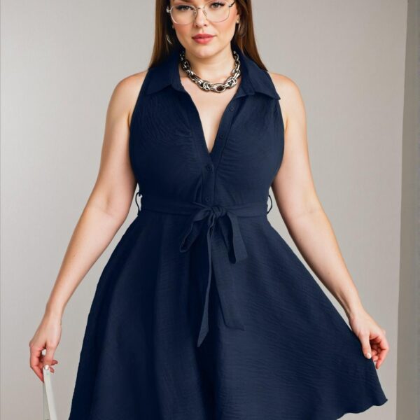 Elegant Navy Blue Casual Sleeveless Belted A-Line Dress Perfect for Spring and Summer "Chic, Classy and Trendy Fashion Style to Dress to Impress"