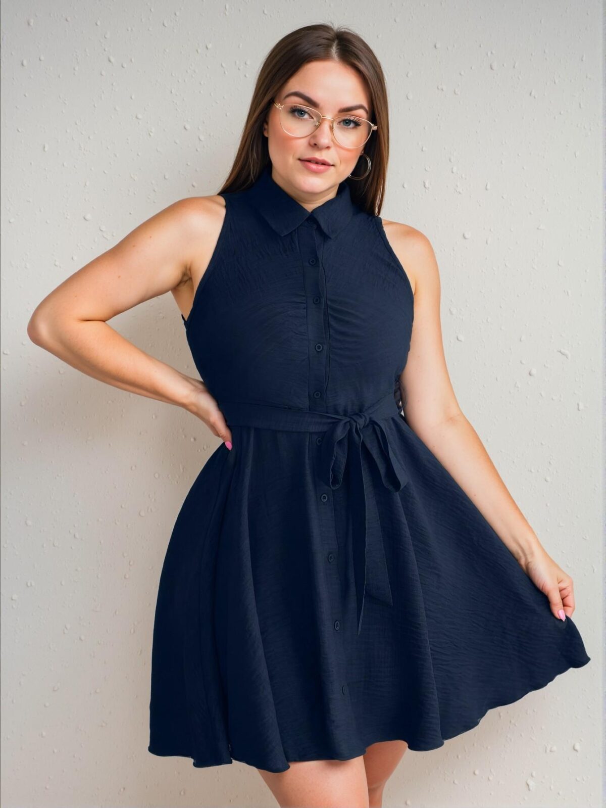 Elegant Navy Blue Casual Sleeveless Belted A-Line Dress Perfect for Spring and Summer "Chic, Classy and Trendy Fashion Style to Dress to Impress" - Image 3