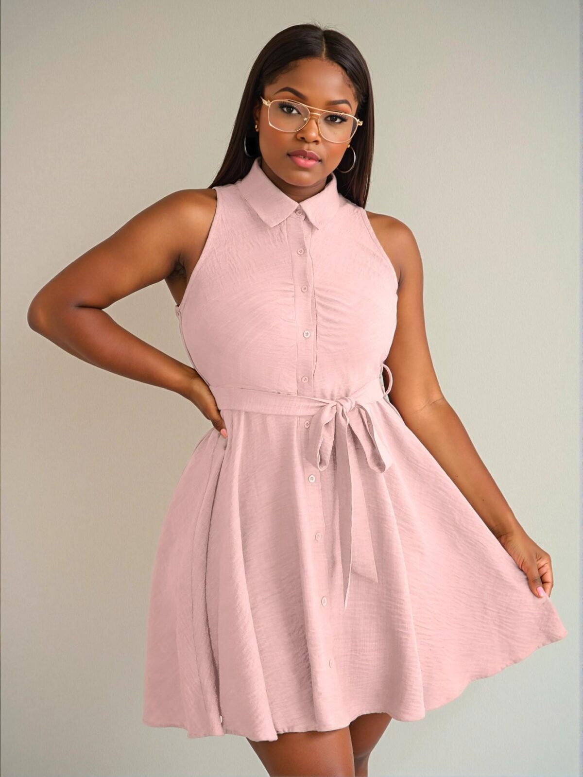 Elegant Pink Stylish Plus Size Sleeveless Knotted Waist A-Line Dress for Spring and Summer - Chic, Classy and Trendy Fashion Style to Dress to Impress. - Image 5