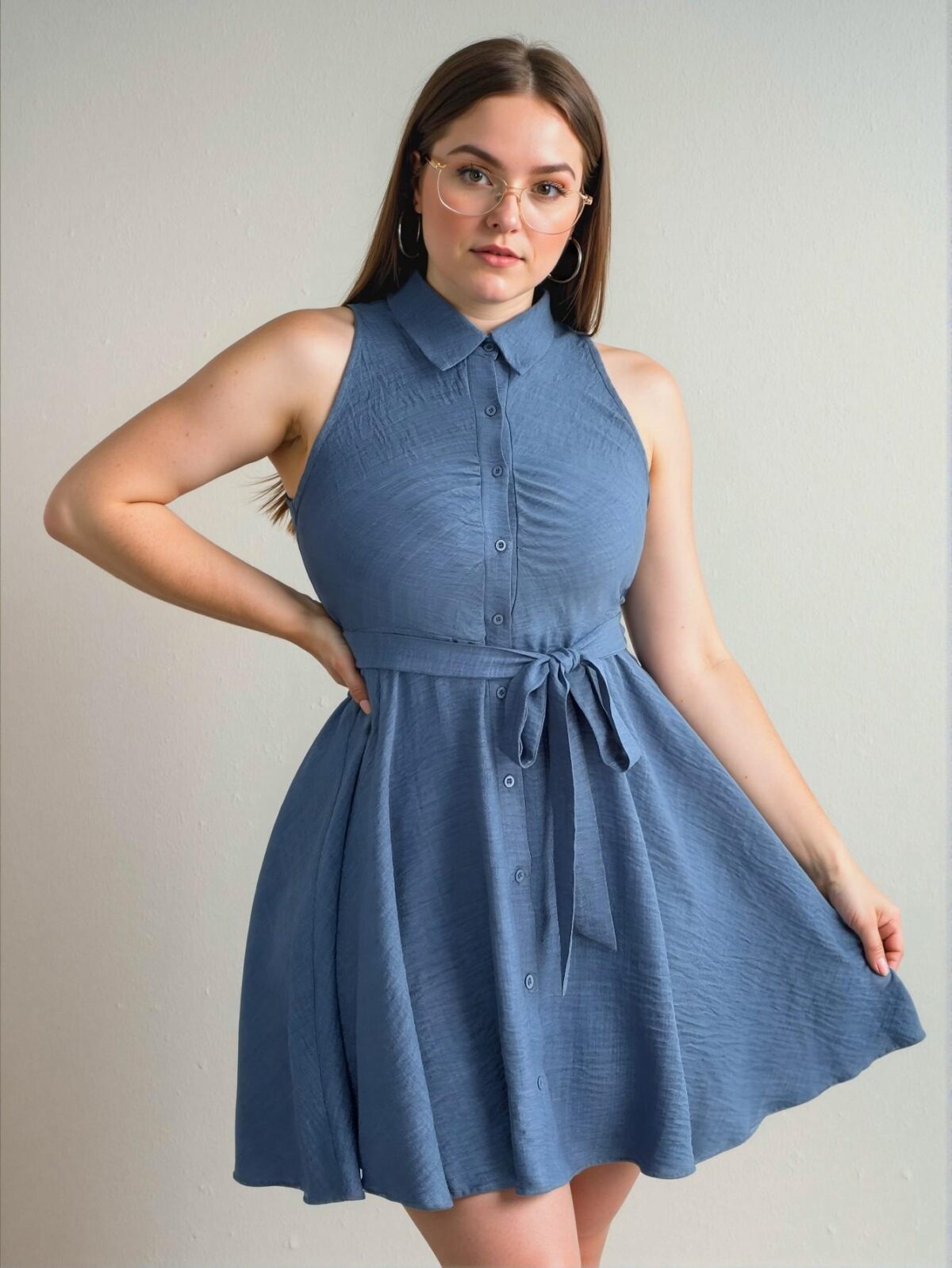 Elegant Blue Casual Sleeveless Shirt Dress with Single Breasted Design for Spring and Summer - Chic, Classy and Trendy Fashion Style to Dress to Impress - Image 5