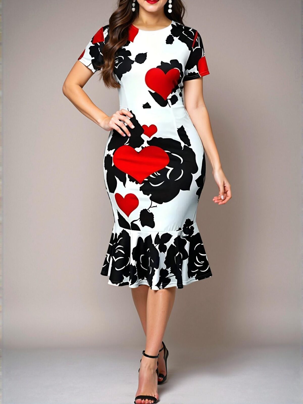 Elegant Multicolor Floral Heart Print Mermaid Hem Dress for Spring and Summer - Chic, Classy and Trendy Fashion Style to Dress to Impress