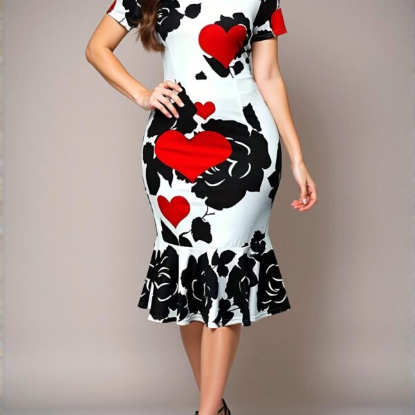 Elegant Multicolor Floral Heart Print Mermaid Hem Dress for Spring and Summer - Chic, Classy and Trendy Fashion Style to Dress to Impress