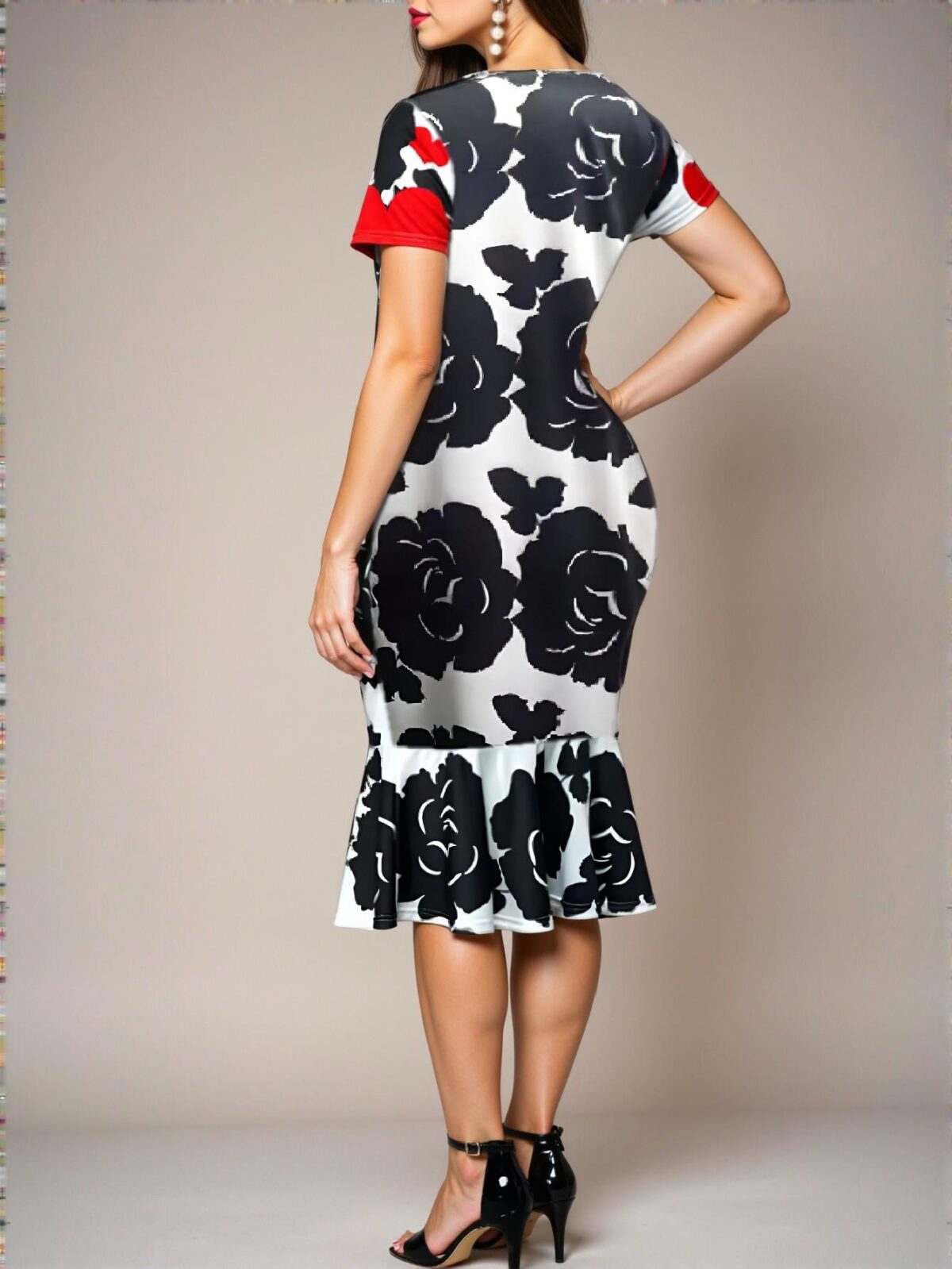 Elegant Multicolor Floral Heart Print Mermaid Hem Dress for Spring and Summer - Chic, Classy and Trendy Fashion Style to Dress to Impress - Image 2