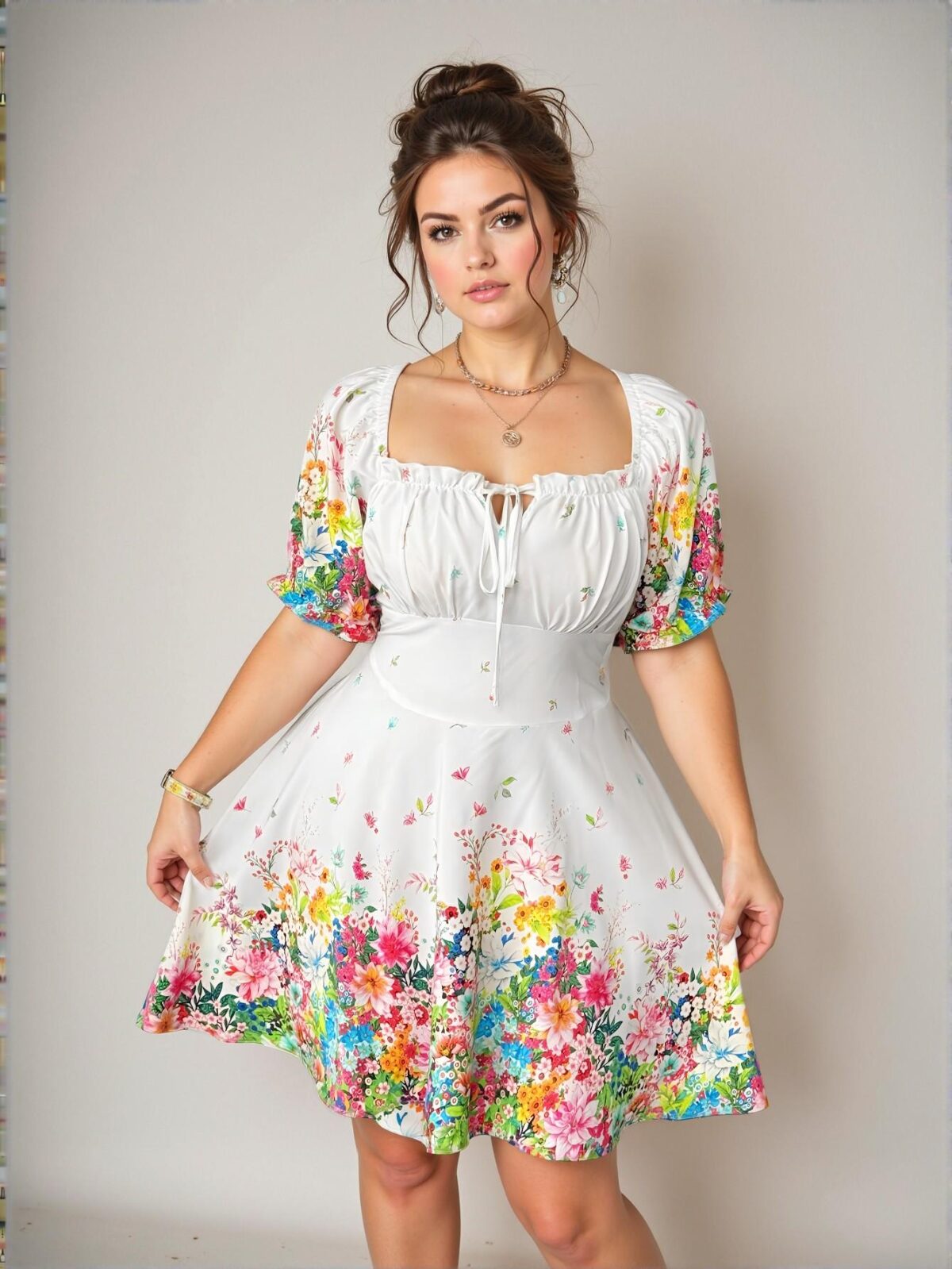 Elegant White Flowy Plus Size Casual Chinese Style Vacation Dress for Various Occasions Like Parties, Gatherings, and Holidays. Comfortable, Versatile, and Slimming for Spring/Summer. Chic, Classy and Trendy Fashion Style to Dress to Impress. - Image 4