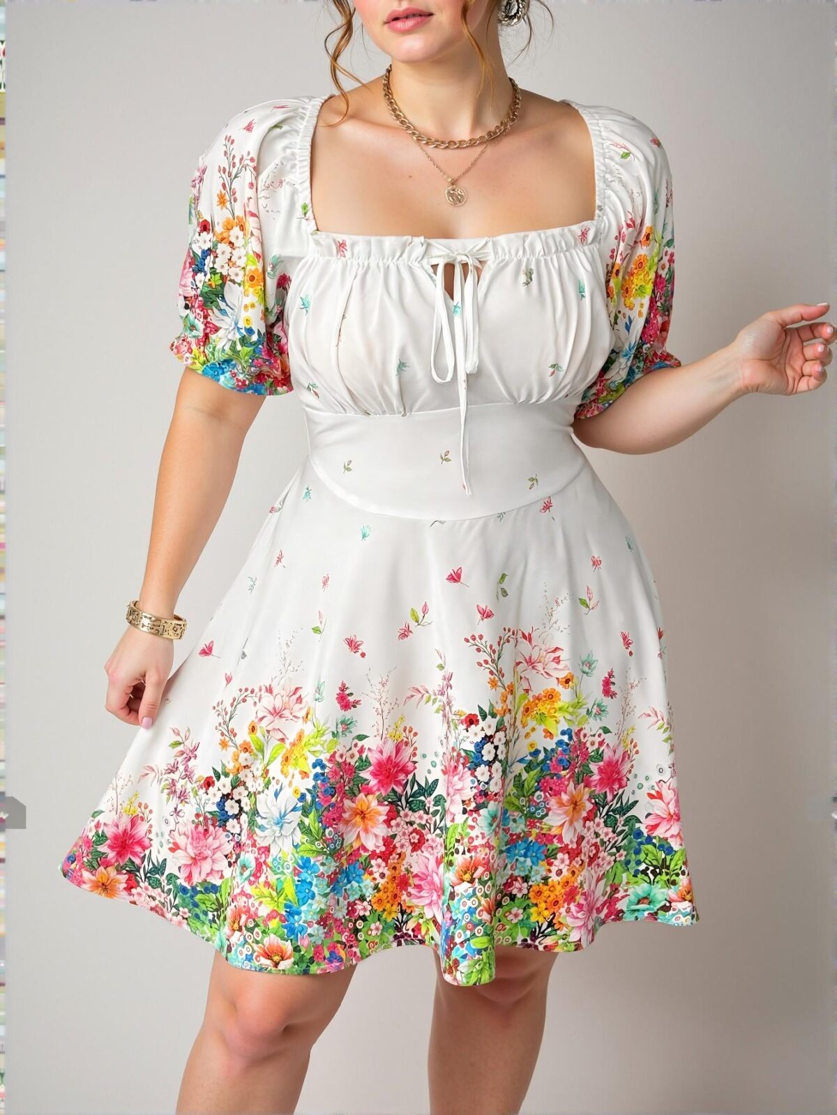 Elegant White Flowy Plus Size Casual Chinese Style Vacation Dress for Various Occasions Like Parties, Gatherings, and Holidays. Comfortable, Versatile, and Slimming for Spring/Summer. Chic, Classy and Trendy Fashion Style to Dress to Impress. - Image 5
