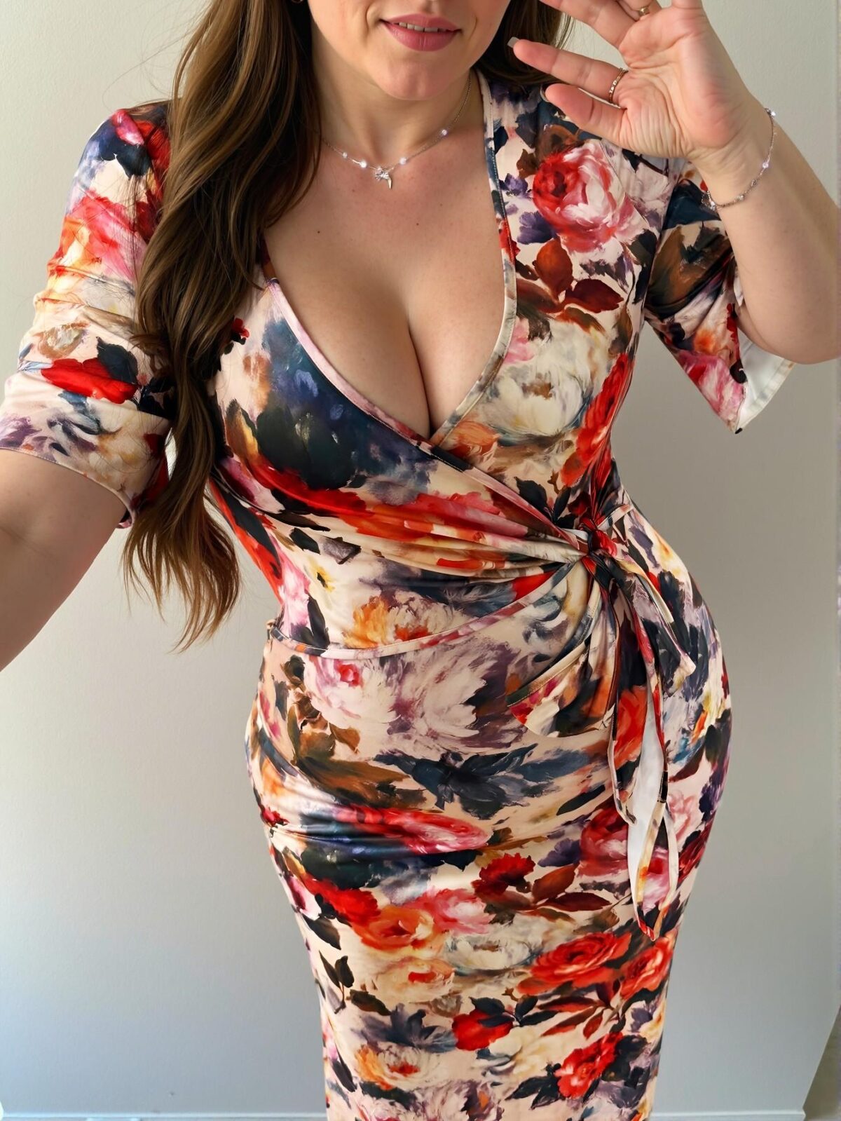 Elegant Multicolor Retro Floral Cross V-Neck Waist Tie Dress for Spring and Summer Gatherings, Chic, Classy and Trendy Fashion Style to Dress to Impress