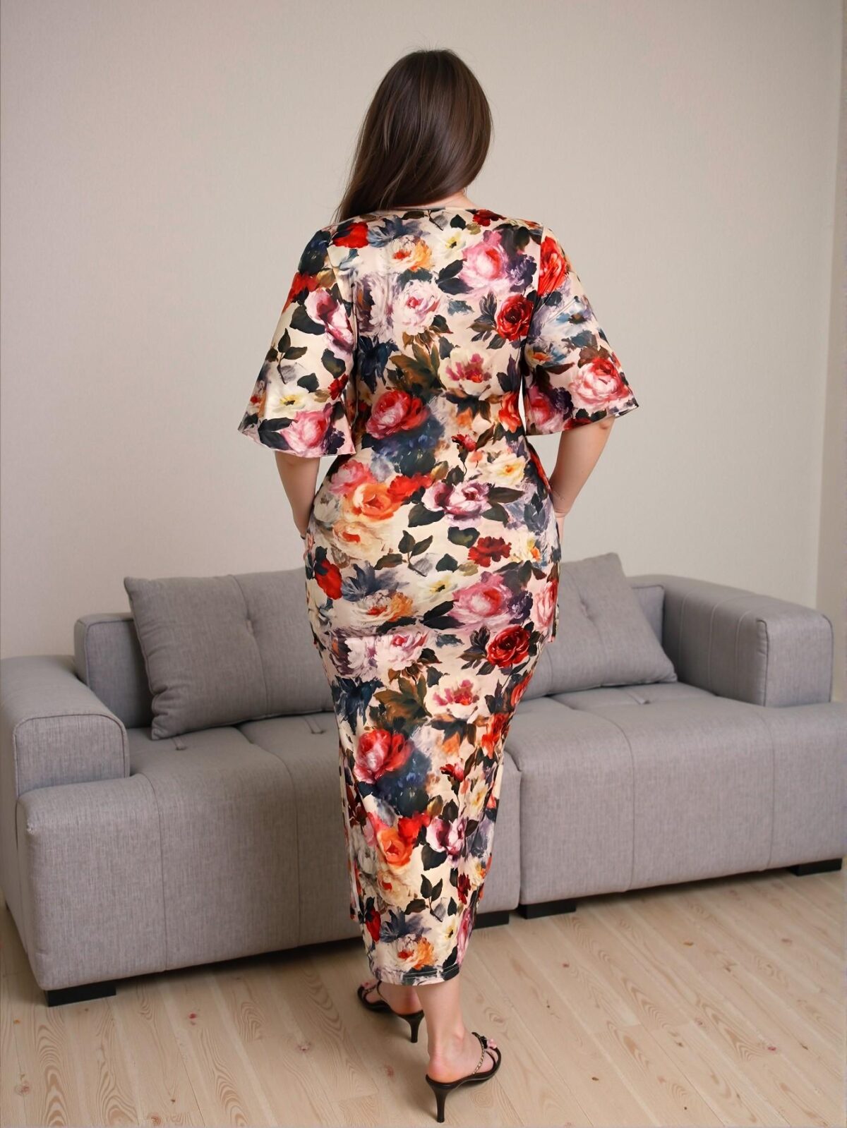 Elegant Multicolor Retro Floral Cross V-Neck Waist Tie Dress for Spring and Summer Gatherings, Chic, Classy and Trendy Fashion Style to Dress to Impress - Image 3