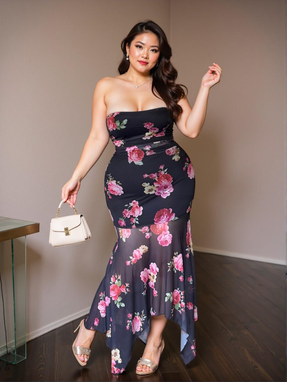 Elegant Black Sophisticated Strapless Fitted Bodycon Dress with Asymmetrical Fishtail Hem for Spring and Summer Chic, Classy and Trendy Fashion Style to Dress to Impress - Image 3