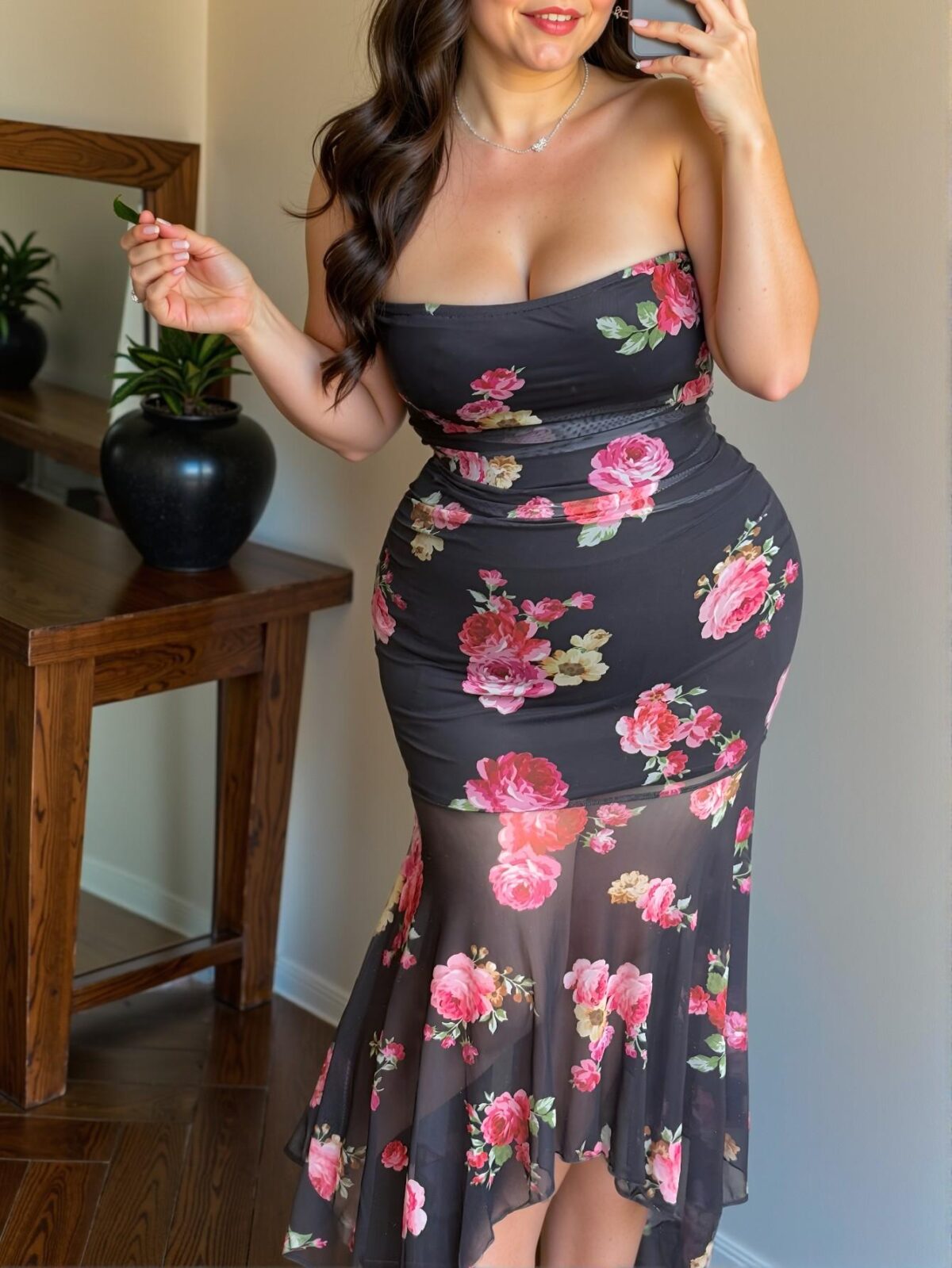 Elegant Black Sophisticated Strapless Fitted Bodycon Dress with Asymmetrical Fishtail Hem for Spring and Summer Chic, Classy and Trendy Fashion Style to Dress to Impress - Image 5