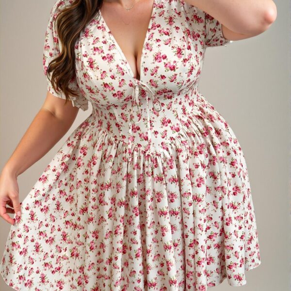 Elegant Multicolor Boho Floral V-Neck Midi Dress with Waist Tie for the Summer Season - Chic, Classy and Trendy Fashion Style to Dress to Impress