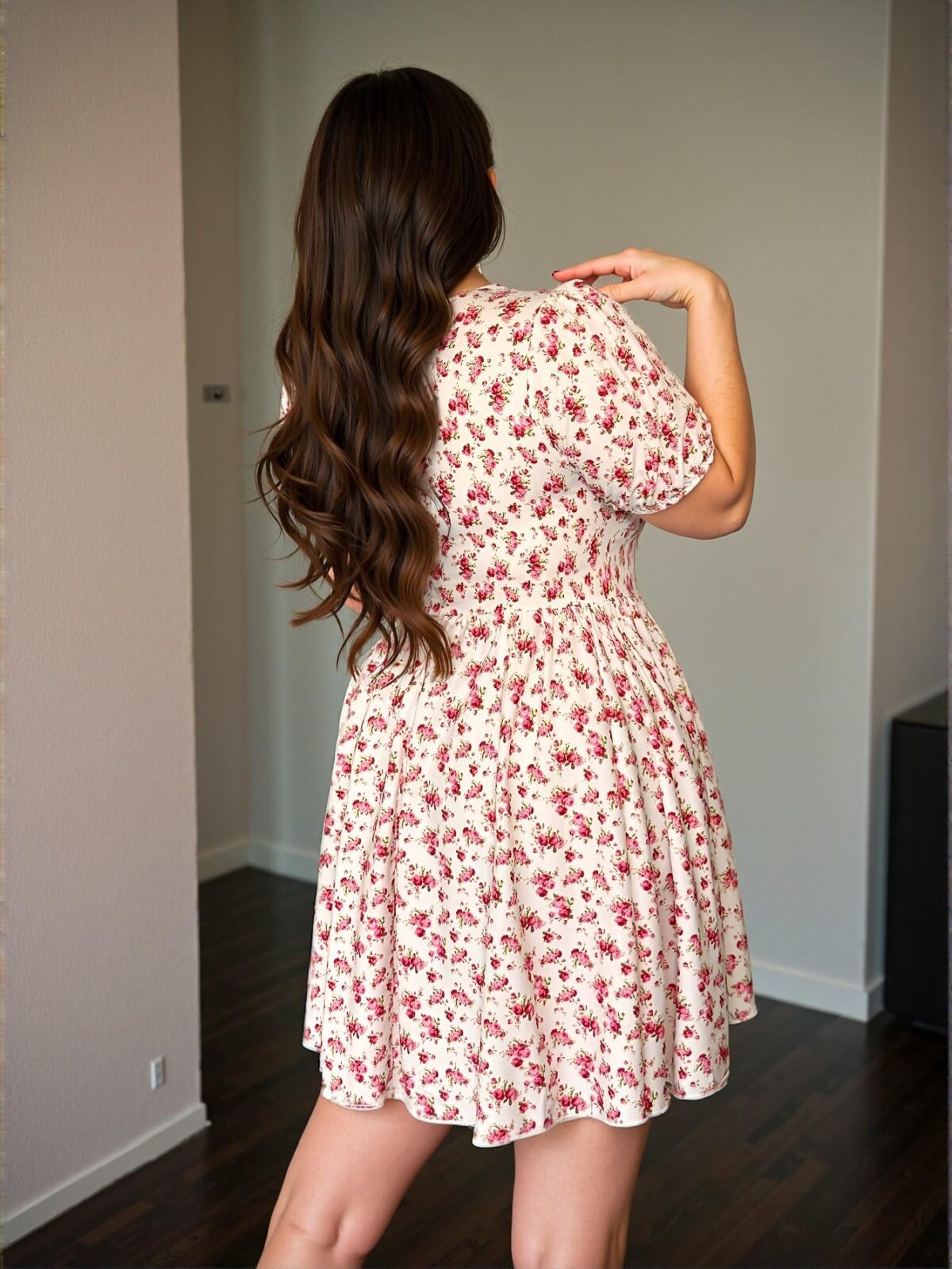 Elegant Multicolor Boho Floral V-Neck Midi Dress with Waist Tie for the Summer Season - Chic, Classy and Trendy Fashion Style to Dress to Impress - Image 2