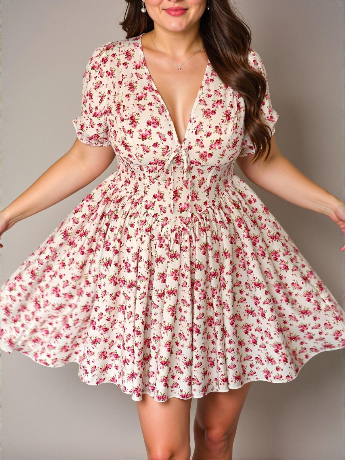 Elegant Multicolor Boho Floral V-Neck Midi Dress with Waist Tie for the Summer Season - Chic, Classy and Trendy Fashion Style to Dress to Impress - Image 3