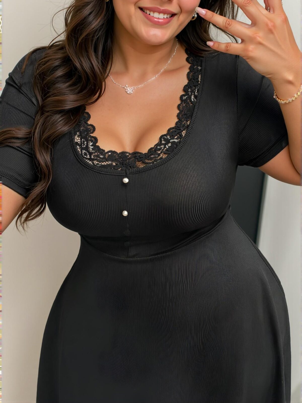 Elegant Black Stylish Lace Short Sleeve A-Line Mini Dress for Spring and Summer Chic, Classy and Trendy Fashion Style to Dress to Impress