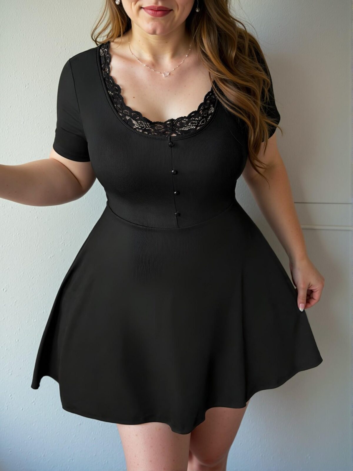 Elegant Black Stylish Lace Short Sleeve A-Line Mini Dress for Spring and Summer Chic, Classy and Trendy Fashion Style to Dress to Impress - Image 2