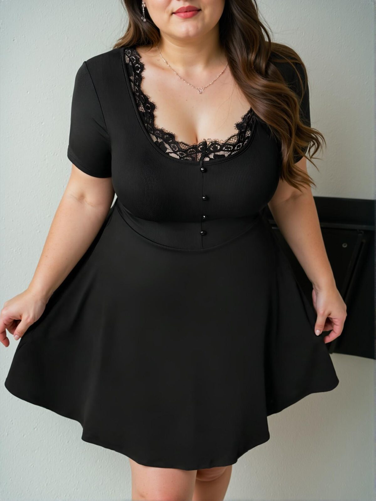 Elegant Black Stylish Lace Short Sleeve A-Line Mini Dress for Spring and Summer Chic, Classy and Trendy Fashion Style to Dress to Impress - Image 4