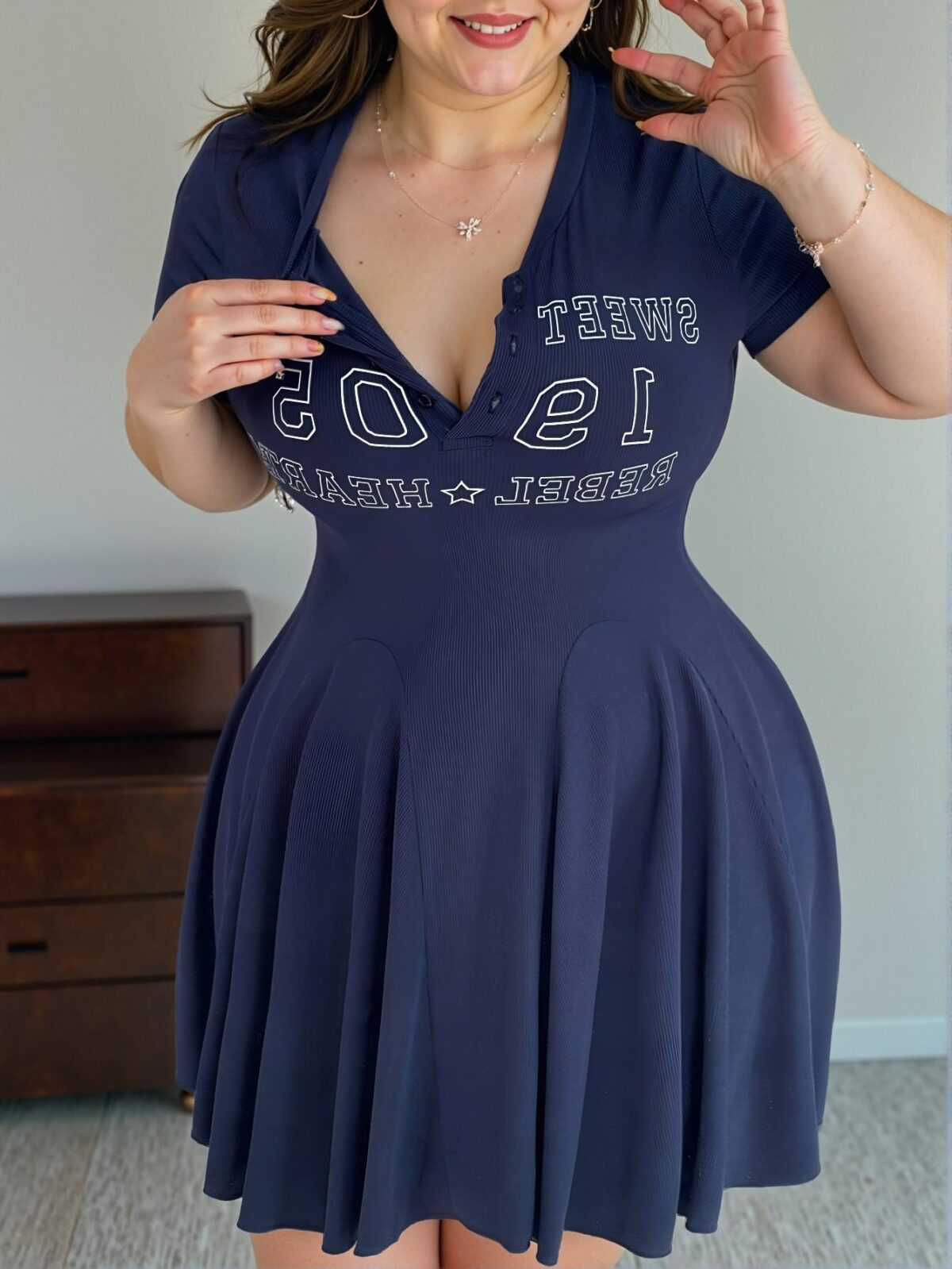 Elegant Navy Blue Stylish Letter Print Short Sleeve Casual Dress for Spring and Summer - Chic, Classy and Trendy Fashion Style to Dress to Impress