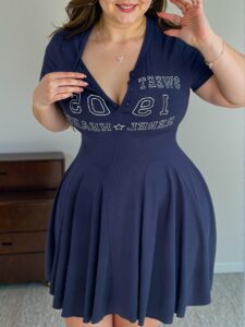 Elegant Navy Blue Stylish Letter Print Short Sleeve Casual Dress for Spring and Summer - Chic, Classy and Trendy Fashion Style to Dress to Impress