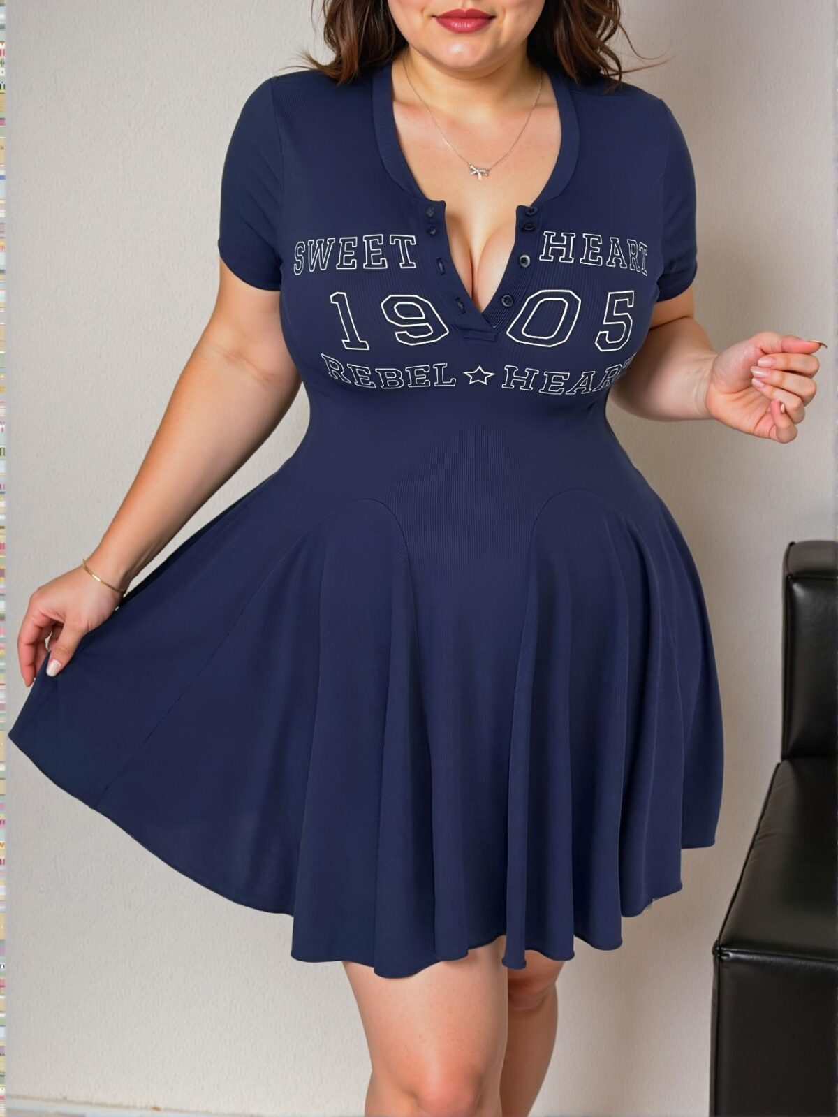 Elegant Navy Blue Stylish Letter Print Short Sleeve Casual Dress for Spring and Summer - Chic, Classy and Trendy Fashion Style to Dress to Impress - Image 4