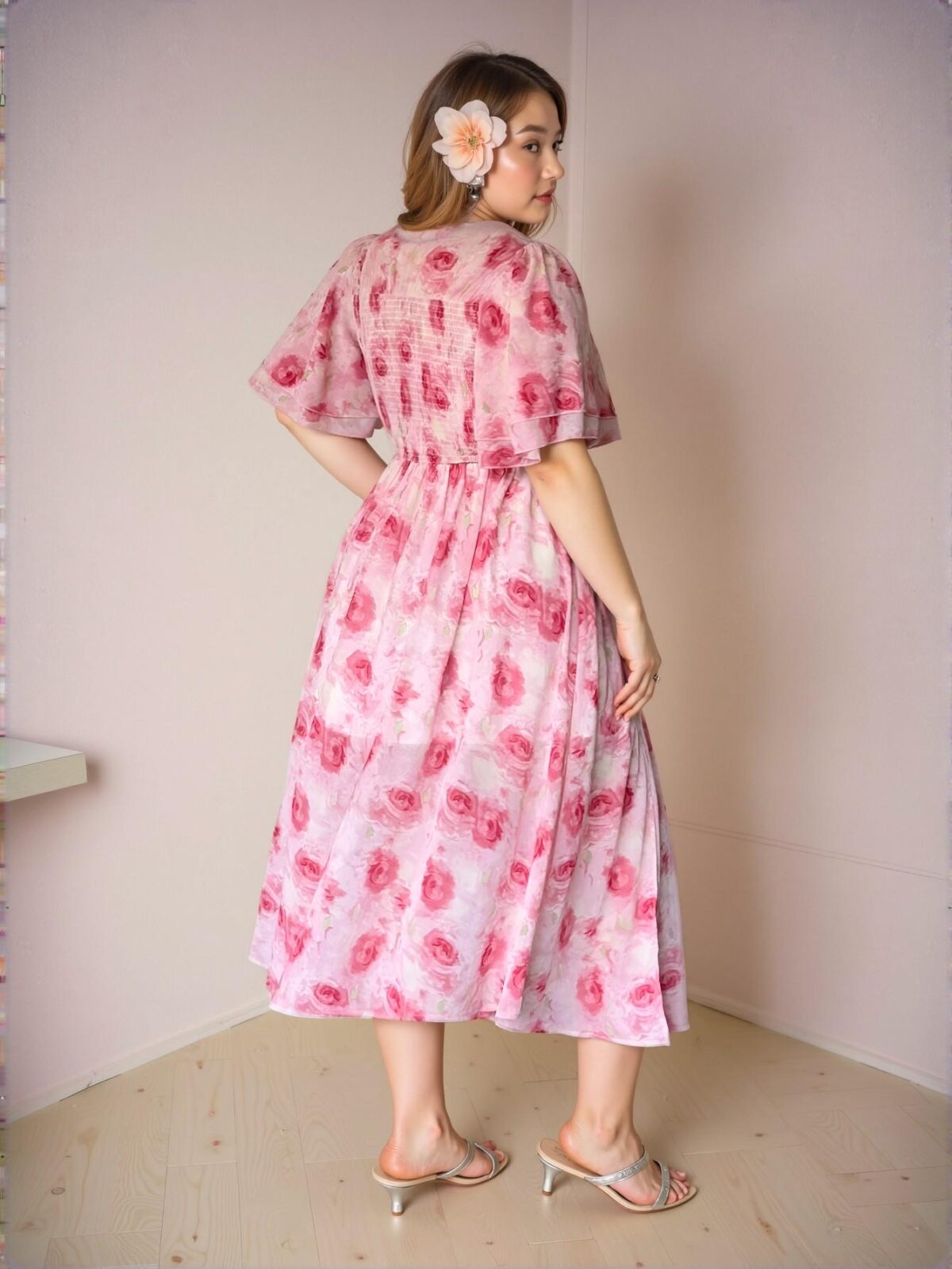Elegant Pink Romantic Floral Ruffled High Waist Split Maxi Dress for Spring and Summer - Chic, Classy and Trendy Fashion Style to Dress to Impress - Image 2