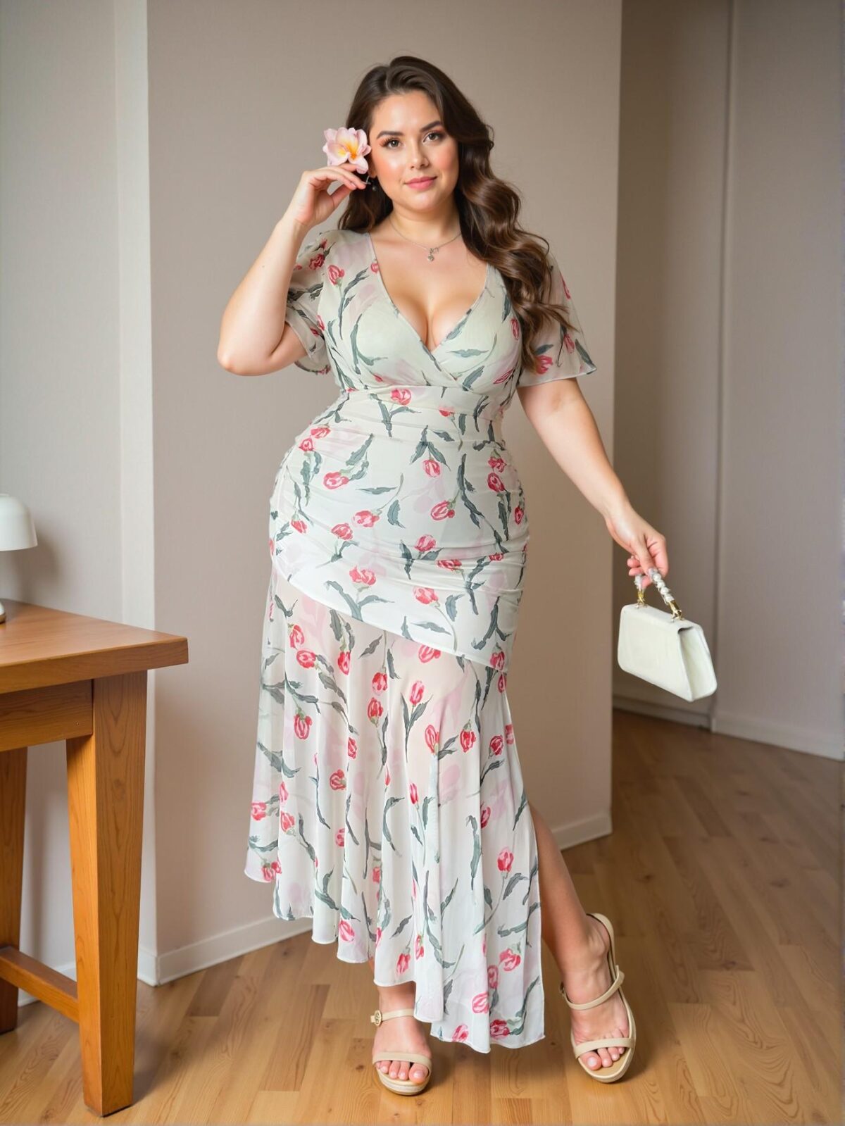 Elegant Multicolor Floral Fitted Waist Mini Dress with Side Slit for Spring and Summer - Chic, Classy, and Trendy Fashion Style to Dress to Impress - Image 3