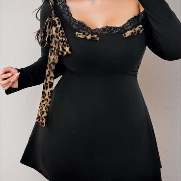 Elegant Black Asymmetric Lace Splice Knitted A-Line Mini Dress for Spring and Summer - Chic, Classy and Trendy Fashion Style to Dress to Impress