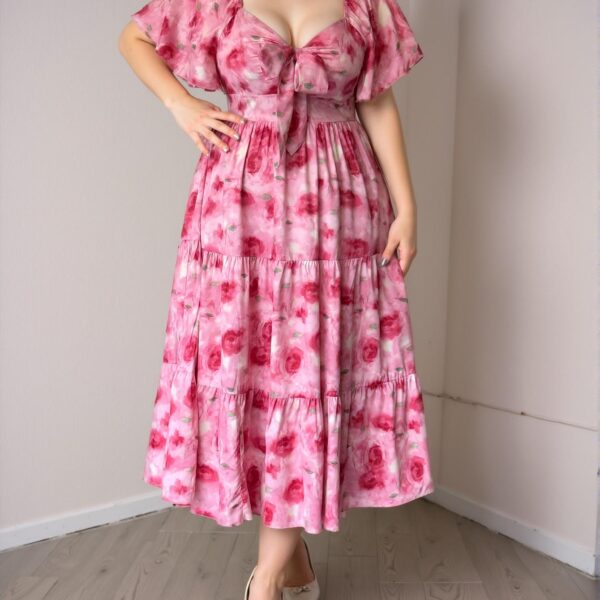Elegant Hot Pink Flounce Sleeve A-Line Dress with Ruffle Hem for Spring and Summer - Chic, Classy and Trendy Fashion Style to Dress to Impress