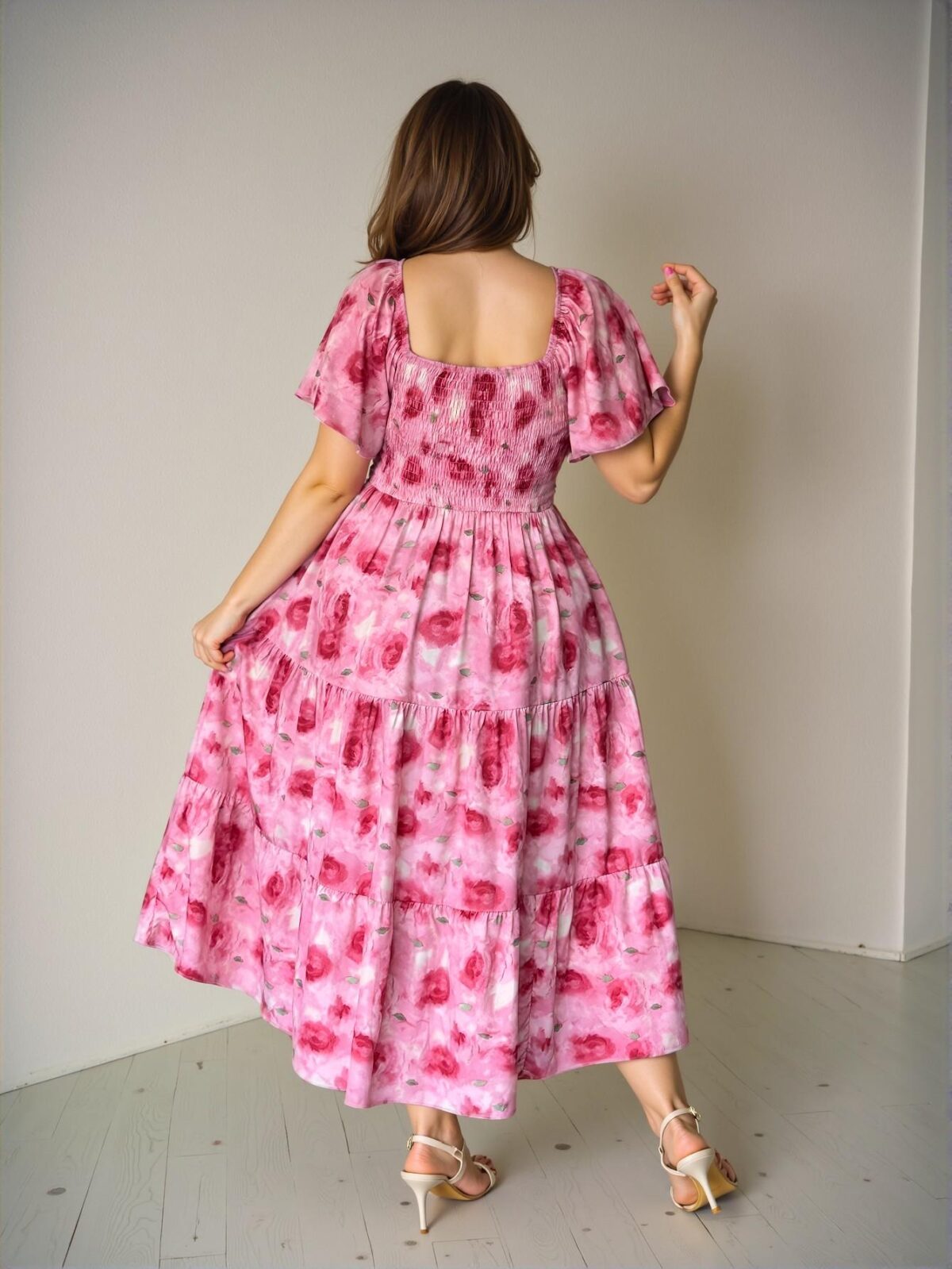 Elegant Hot Pink Flounce Sleeve A-Line Dress with Ruffle Hem for Spring and Summer - Chic, Classy and Trendy Fashion Style to Dress to Impress - Image 2