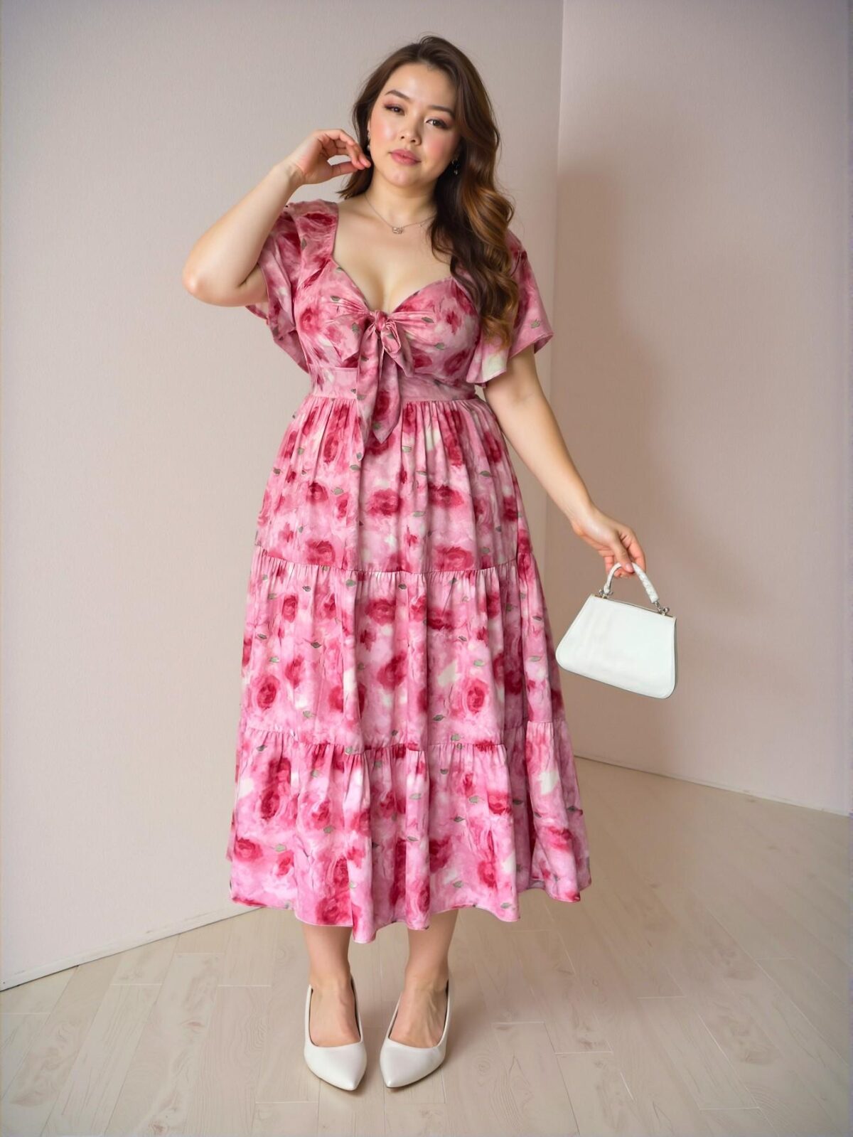 Elegant Hot Pink Flounce Sleeve A-Line Dress with Ruffle Hem for Spring and Summer - Chic, Classy and Trendy Fashion Style to Dress to Impress - Image 4