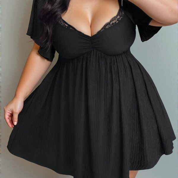 Elegant Black Close-Fitting Lace-Detail Bell Sleeve Knit Dress for Spring and Summer - Chic, Classy and Trendy Fashion Style to Dress to Impress