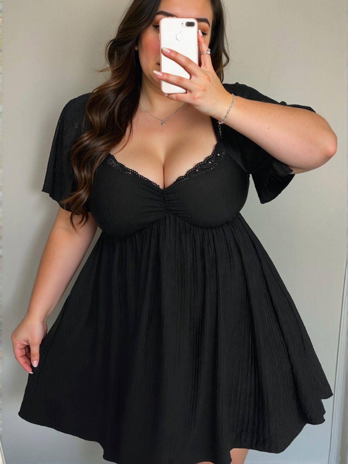 Elegant Black Close-Fitting Lace-Detail Bell Sleeve Knit Dress for Spring and Summer - Chic, Classy and Trendy Fashion Style to Dress to Impress - Image 5
