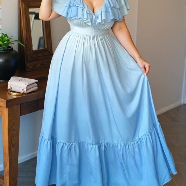 Elegant Multicolor Romantic Ruffle Collar V-Neck Tie-Bow A-Line Long Dress for Spring and Summer Gatherings "Chic, Classy and Trendy Fashion Style to Dress to Impress"