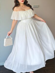 Elegant Apricot Flounce Sleeve Off Shoulder Jacquard Vintage Maxi Dress Perfect for Spring and Summer – Chic, Classy and Trendy Fashion Style to Dress to Impress