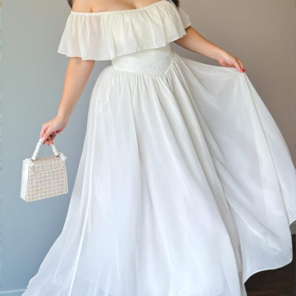 Elegant Apricot Flounce Sleeve Off Shoulder Jacquard Vintage Maxi Dress Perfect for Spring and Summer – Chic, Classy and Trendy Fashion Style to Dress to Impress