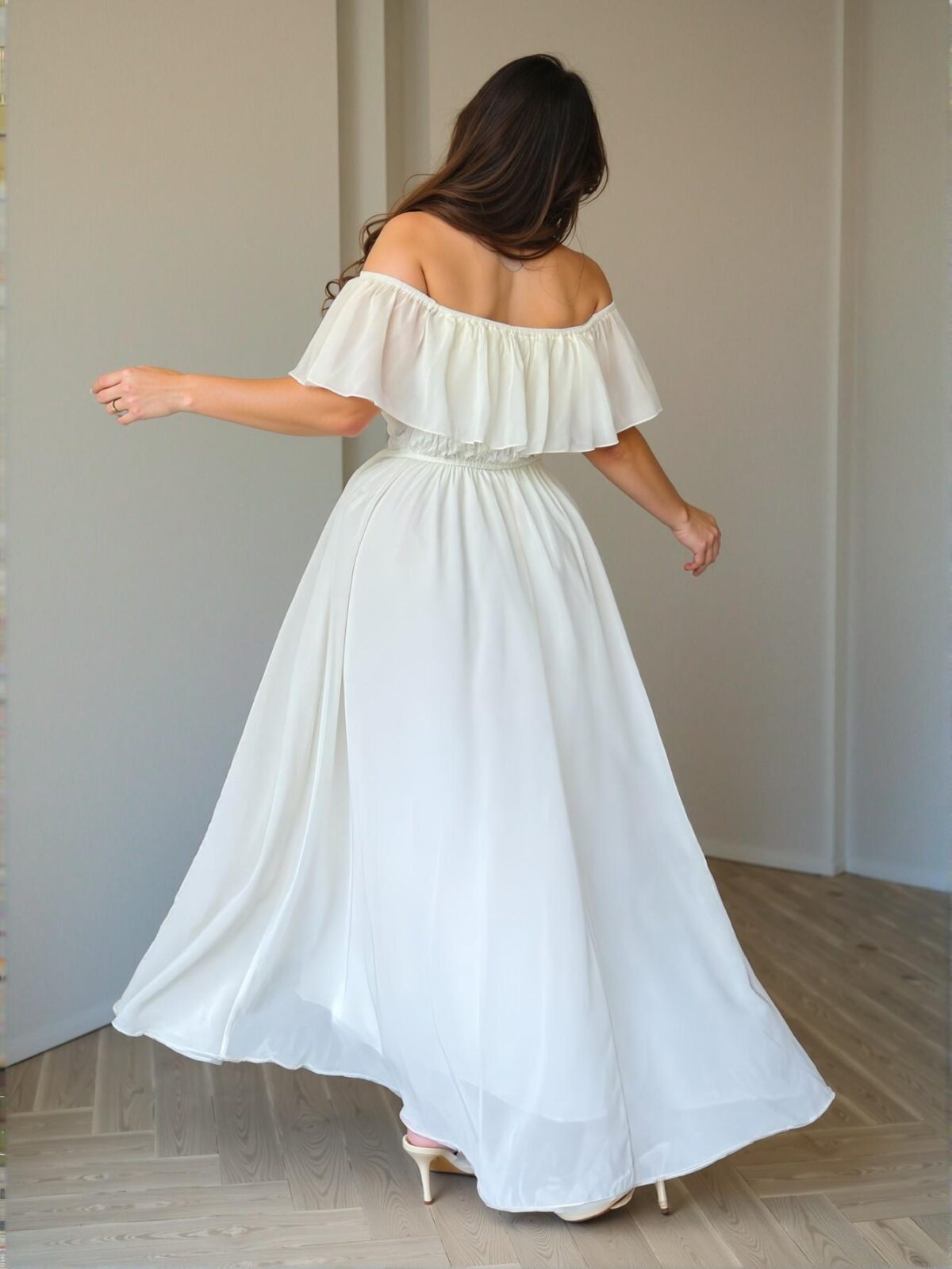 Elegant Apricot Flounce Sleeve Off Shoulder Jacquard Vintage Maxi Dress Perfect for Spring and Summer – Chic, Classy and Trendy Fashion Style to Dress to Impress - Image 2
