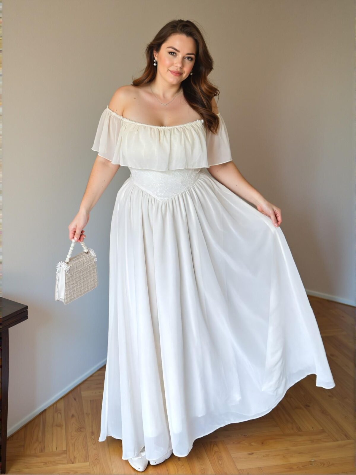 Elegant Apricot Flounce Sleeve Off Shoulder Jacquard Vintage Maxi Dress Perfect for Spring and Summer – Chic, Classy and Trendy Fashion Style to Dress to Impress - Image 3