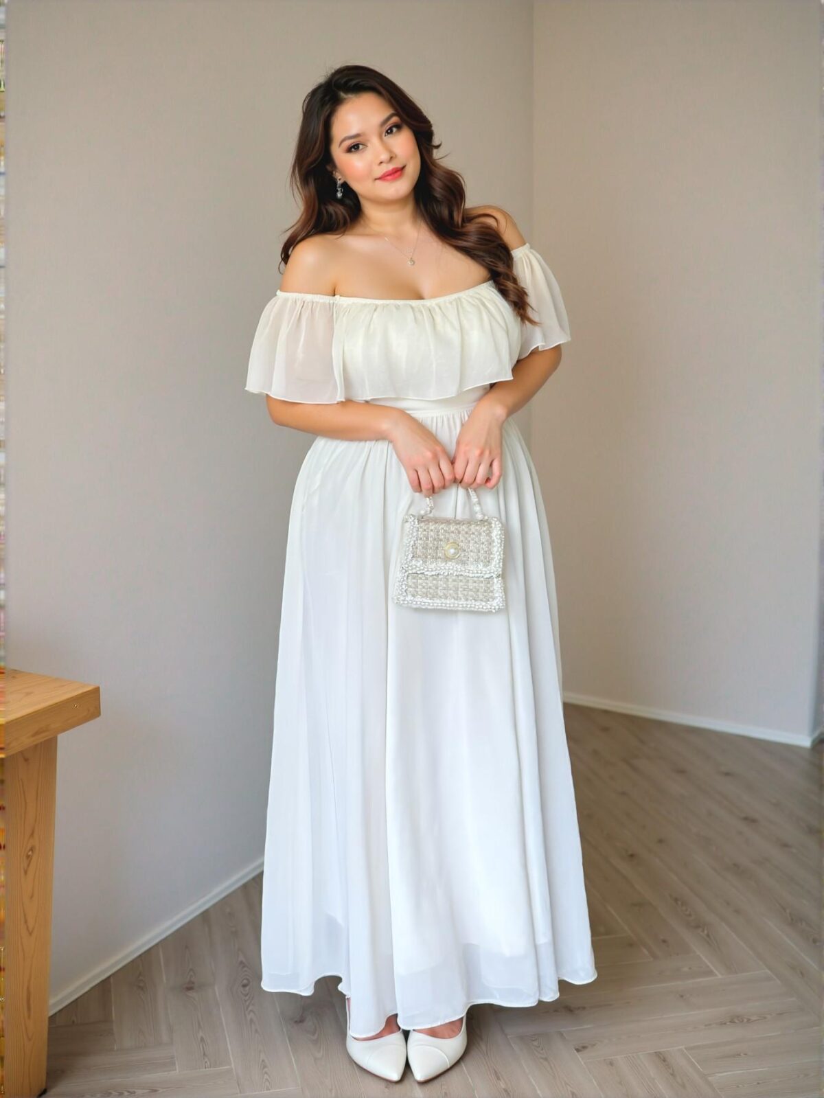 Elegant Apricot Flounce Sleeve Off Shoulder Jacquard Vintage Maxi Dress Perfect for Spring and Summer – Chic, Classy and Trendy Fashion Style to Dress to Impress - Image 4