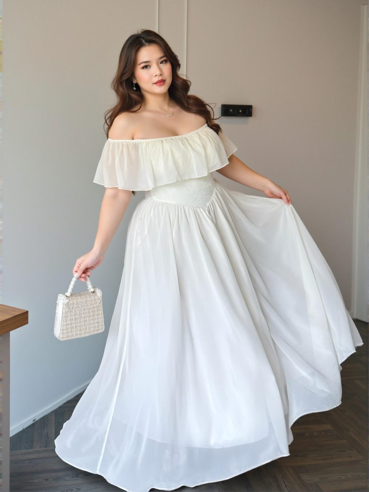 Elegant Apricot Flounce Sleeve Off Shoulder Jacquard Vintage Maxi Dress Perfect for Spring and Summer – Chic, Classy and Trendy Fashion Style to Dress to Impress - Image 5