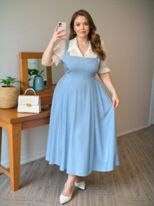 Elegant Blue & White Stylish 2-in-1 Loose Midi Dress for Women - Perfect for Summer, Vacation, and Graduation. Chic, Classy and Trendy Fashion Style to Dress to Impress.