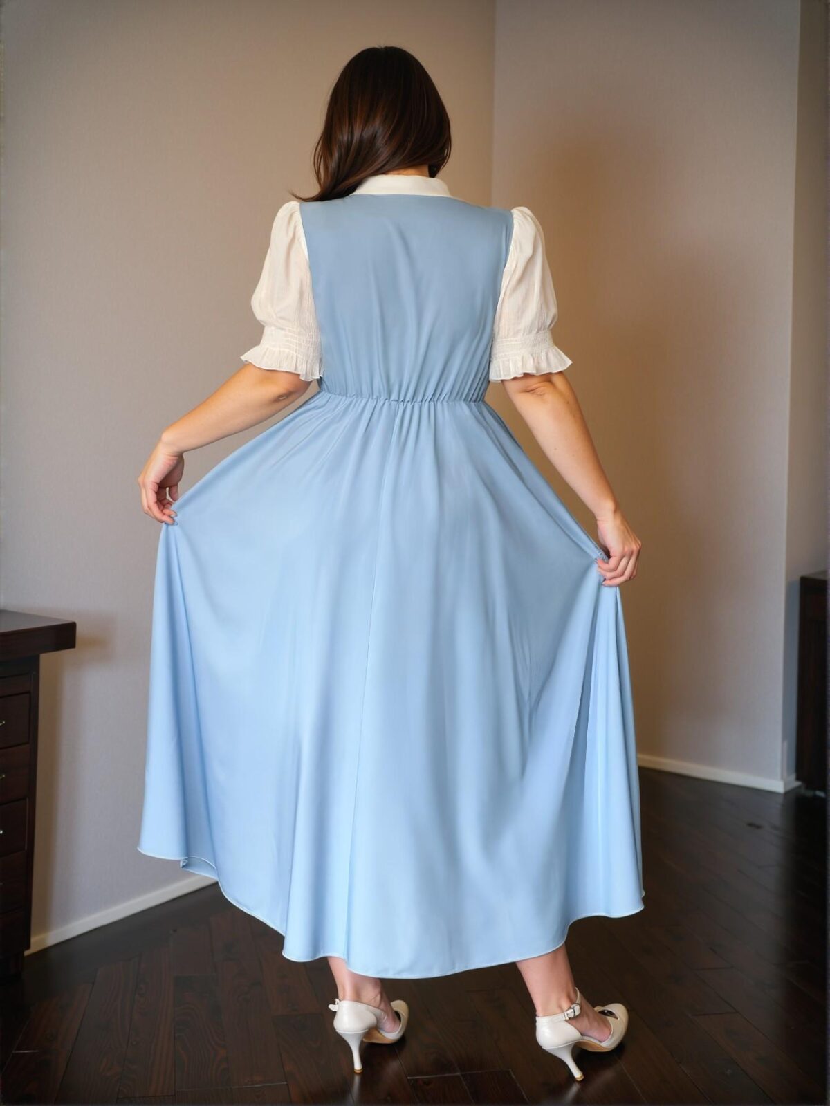 Elegant Blue & White Stylish 2-in-1 Loose Midi Dress for Women - Perfect for Summer, Vacation, and Graduation. Chic, Classy and Trendy Fashion Style to Dress to Impress. - Image 2