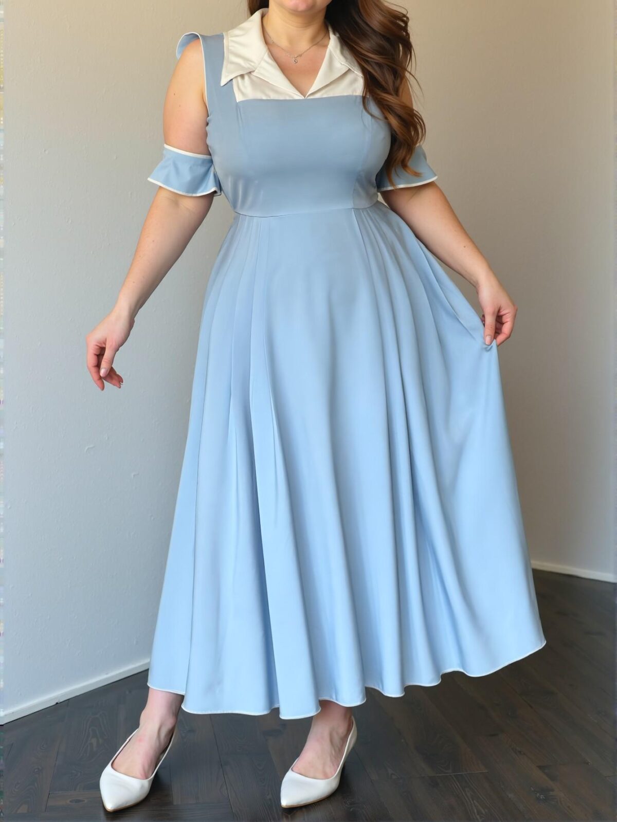 Elegant Blue & White Stylish 2-in-1 Loose Midi Dress for Women - Perfect for Summer, Vacation, and Graduation. Chic, Classy and Trendy Fashion Style to Dress to Impress. - Image 3