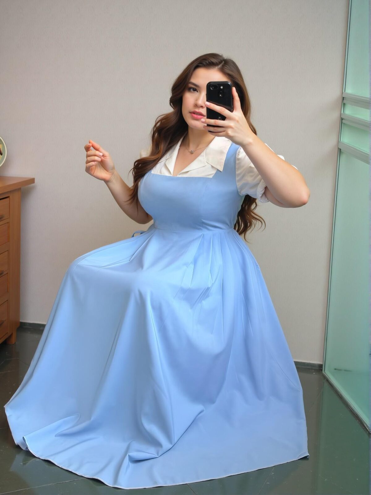 Elegant Blue & White Stylish 2-in-1 Loose Midi Dress for Women - Perfect for Summer, Vacation, and Graduation. Chic, Classy and Trendy Fashion Style to Dress to Impress. - Image 5