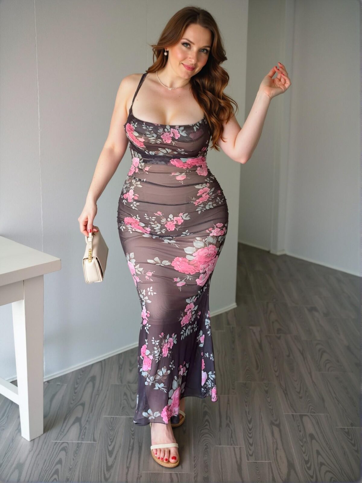 Elegant Black Floral Draped Neck Slip Dress for Spring and Summer - Chic, Classy and Trendy Fashion Style to Dress to Impress - Image 4