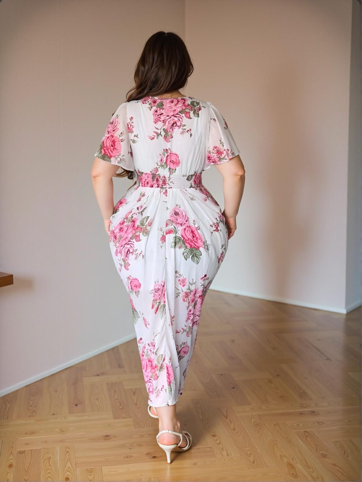 Elegant White Bohemian Floral Print Short Sleeve Long Dress Perfect for Spring and Summer Chic, Classy and Trendy Fashion Style to Dress to Impress - Image 2