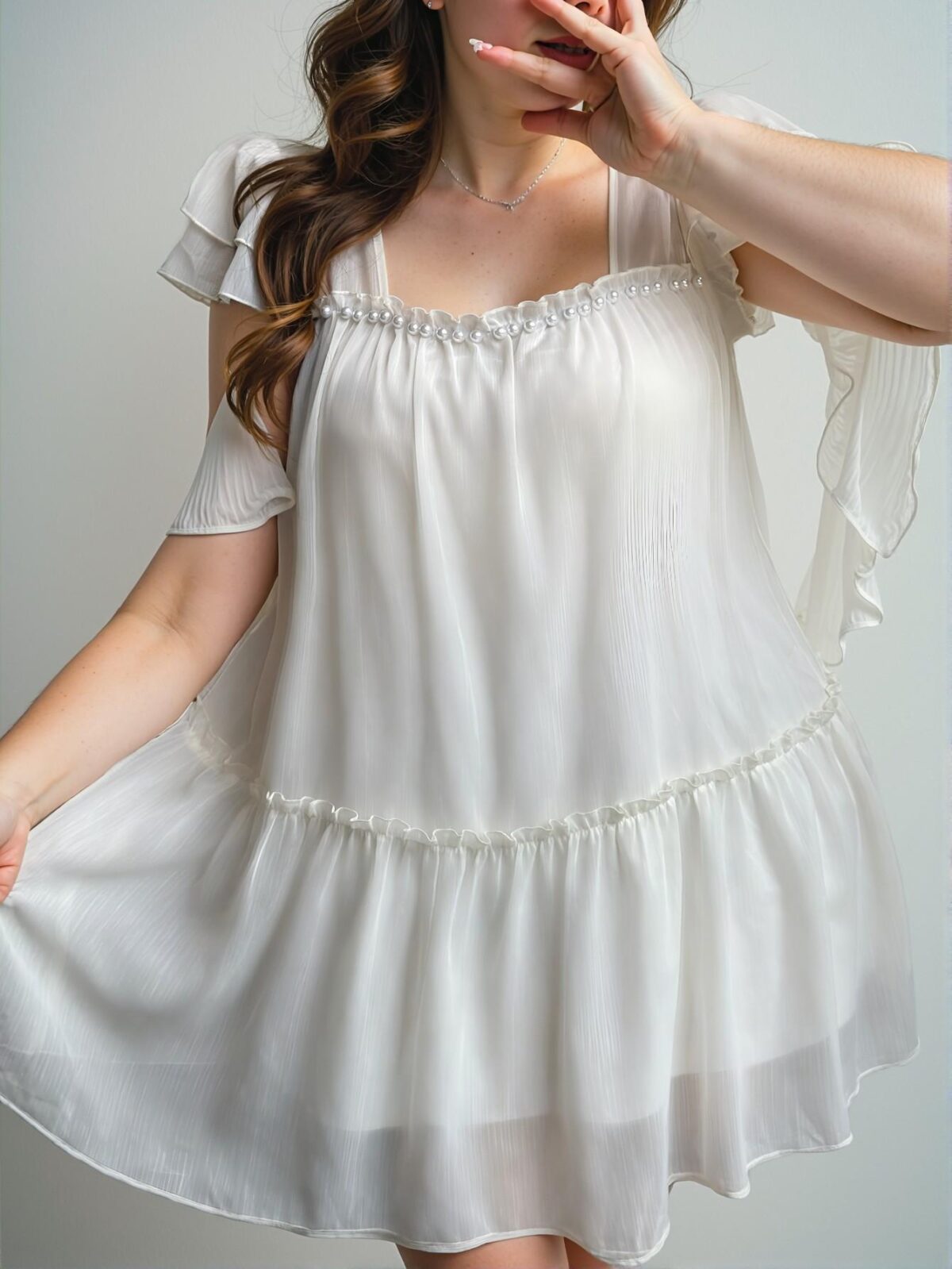 Elegant Apricot Flounce Sleeve Knee-Length Smock Dress for Vacations, Dates, and Parties in Spring and Summer - Chic, Classy and Trendy Fashion Style to Dress to Impress