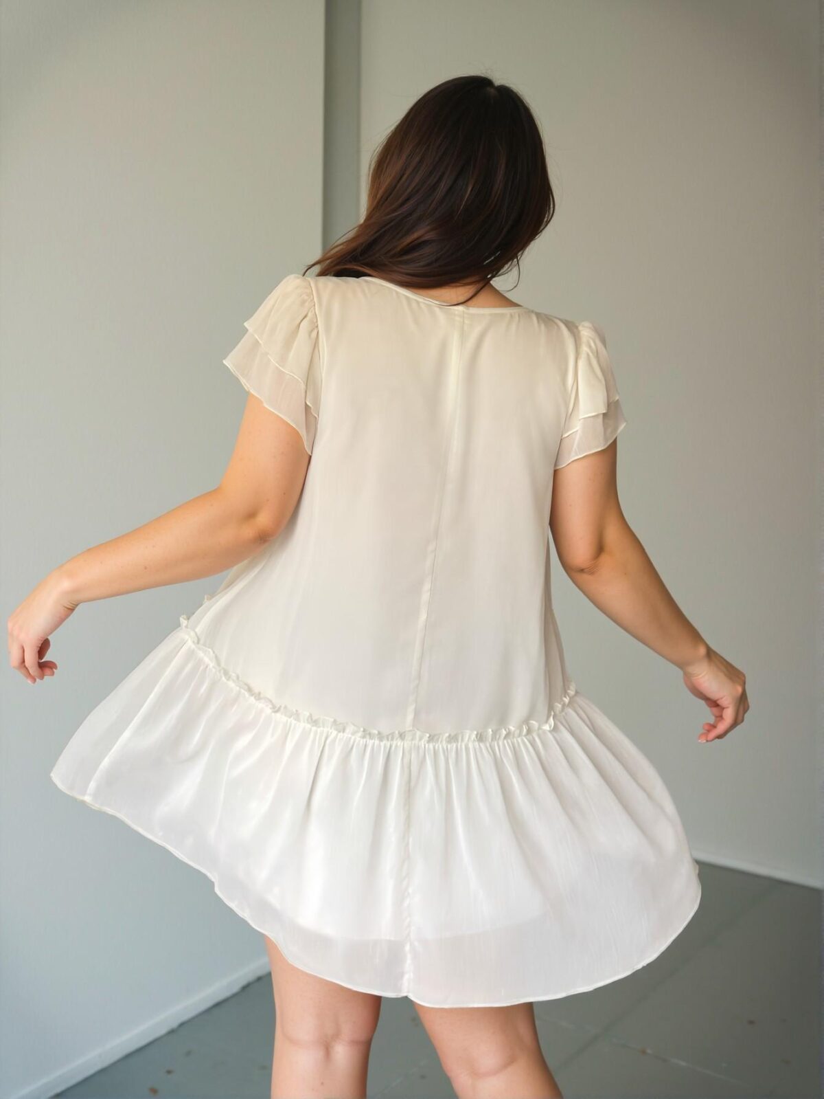 Elegant Apricot Flounce Sleeve Knee-Length Smock Dress for Vacations, Dates, and Parties in Spring and Summer - Chic, Classy and Trendy Fashion Style to Dress to Impress - Image 3