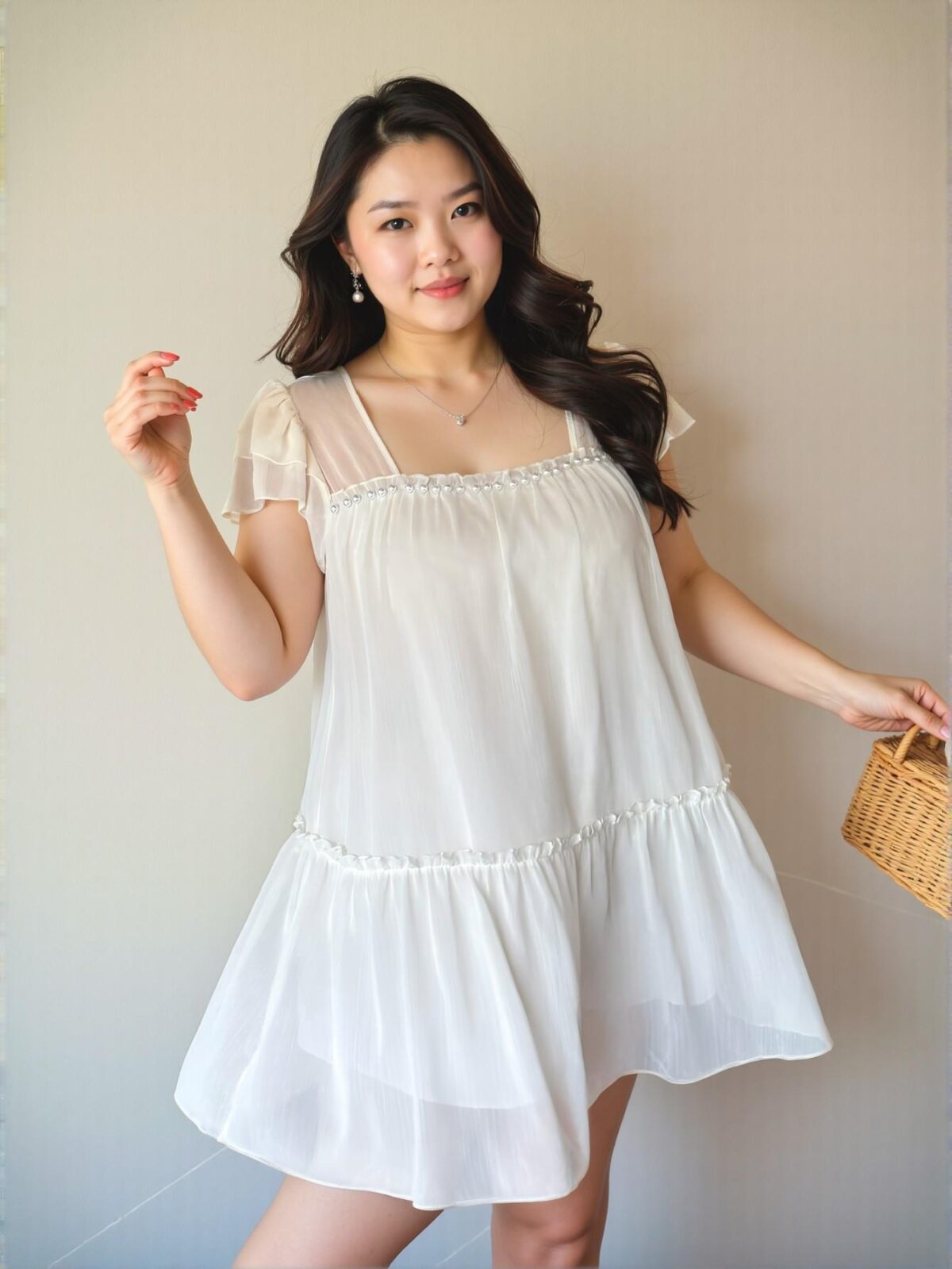 Elegant Apricot Flounce Sleeve Knee-Length Smock Dress for Vacations, Dates, and Parties in Spring and Summer - Chic, Classy and Trendy Fashion Style to Dress to Impress - Image 4
