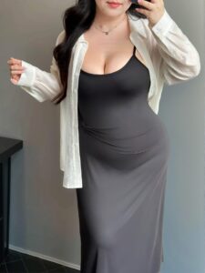 Elegant Multicolor Casual 2-Piece Outfit Featuring a Textured Striped Drop Shoulder Blouse and a Loose Black Knitted Long Dress with Waist Twist Detail, Perfect for Spring and Summer "Chic, Classy and Trendy Fashion Style to Dress to Impress"